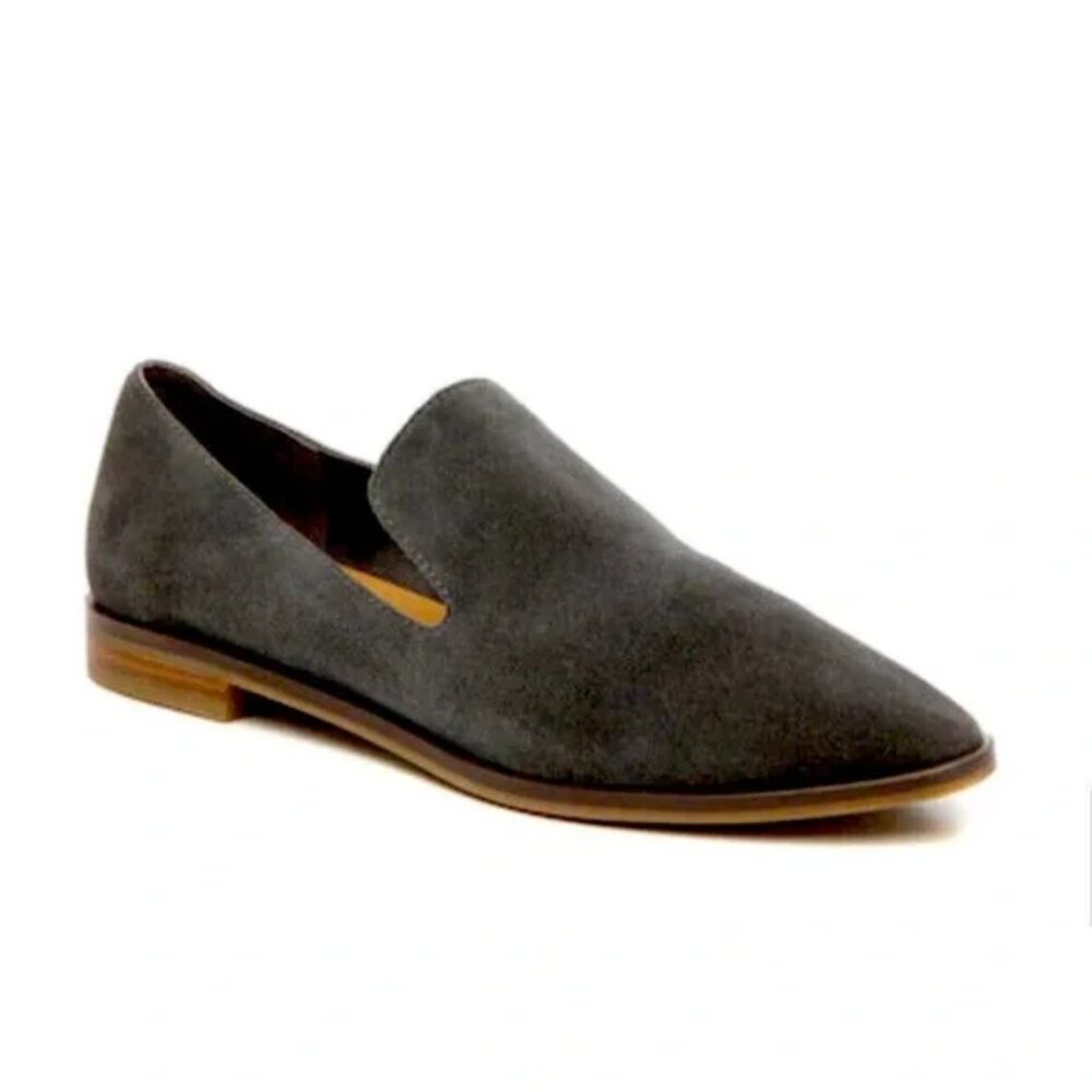 Crown Vintage Carla‎ Leather Suede Fall Chic Almond Toe Loafer Charcoal